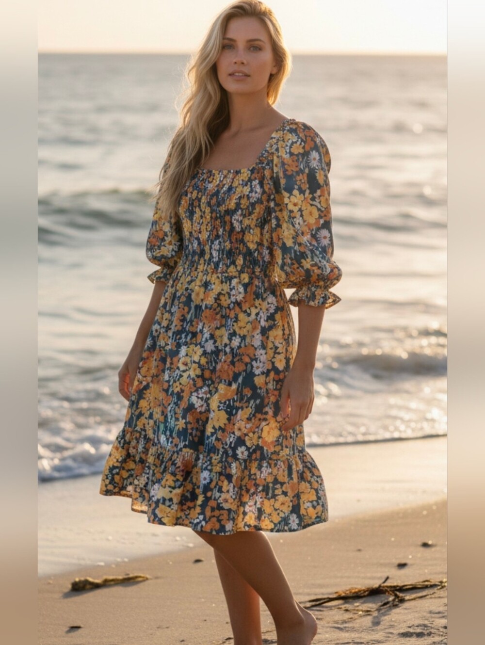 Jessica Simpson Floral Smocked Mini Dress Size Small EUC Cottagecore Boho